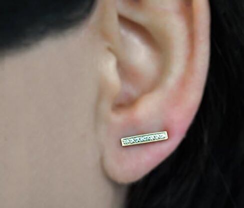 Fine 14K Yellow Gold Diamond Bar Stud Crawler Earrings in Kuwait