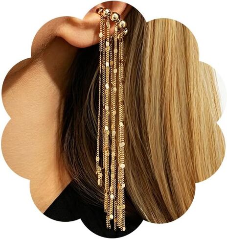 Gold Tassel Ear Cuff Earrings for Women Punk Long Chain Dangle No Piercing Earrings Trendy Chic Party Prom jewelry Accessaries in Saudi Arabia