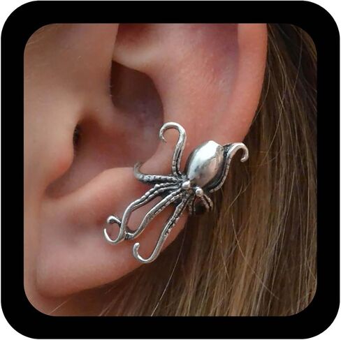 Punk Octopus Ear Cuff Earrings Silver Octopus Earrings Squid Cuff Wrap Earring Tentacle Ear Cartilage Earring Climber Crawler No Piercing Halloween Jewelry for Women(1PCS） in Saudi Arabia