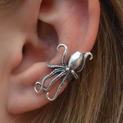 Punk Octopus Ear Cuff Earrings Silver Octopus Earrings Squid Cuff Wrap Earring Tentacle Ear Cartilage Earring Climber Crawler No Piercing Halloween Jewelry for Women(1PCS） in Saudi Arabia