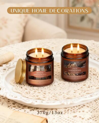 Oud & Sandalwood Scented Candle, 13 oz Soy Wax Candle with Cotton Wick, 76-Hour Clean Burning, Non-Toxic Woodsy Scent for Relaxation & Focus, Aromatherapy Candle, Housewarming Gift in Saudi Arabia