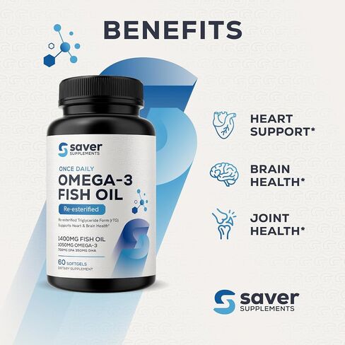 Omega 3 Fish Oil 1400 mg for Women & Men, 60 Softgels | Re-esterified Triglyceride Form (rTG), High EPA & DHA in Saudi Arabia