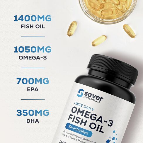 Omega 3 Fish Oil 1400 mg for Women & Men, 60 Softgels | Re-esterified Triglyceride Form (rTG), High EPA & DHA in Saudi Arabia