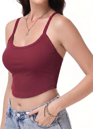 2 Pack Ribbed Camisole Crop Tops for Women Spaghetti Strap Cropped Tank Top in Kuwait
