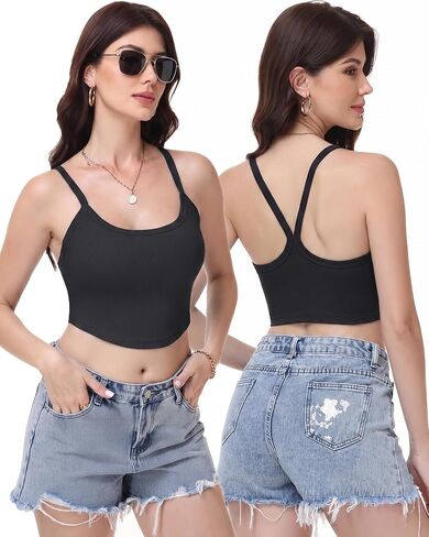 2 Pack Ribbed Camisole Crop Tops for Women Spaghetti Strap Cropped Tank Top in Kuwait