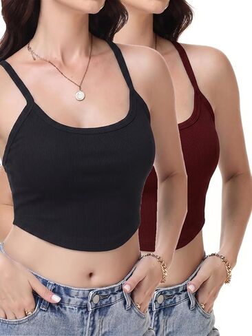 2 Pack Ribbed Camisole Crop Tops for Women Spaghetti Strap Cropped Tank Top in Saudi Arabia