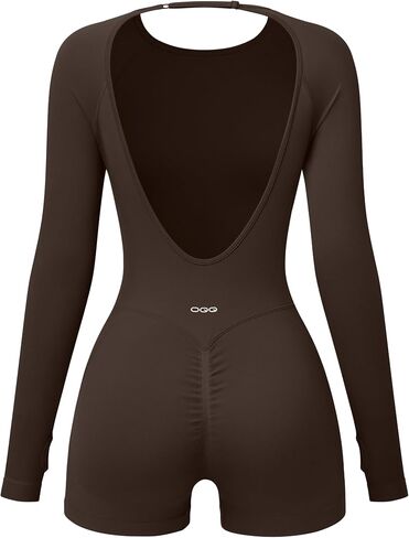 OQQ Women's Backless Romper Butt Lifting Long Sleeve Workout Gym One Piece in Kuwait