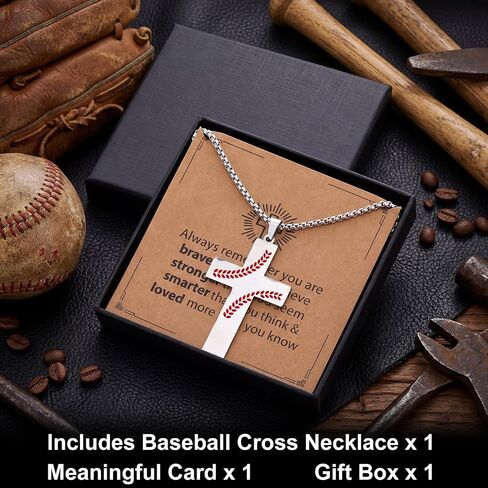 Kingdder Baseball Necklace for Teen Boys Inspirational Cross Shape Necklace with Ball Stitches Sports Jewelry Gift for Baseball Player Birthday Game Day in Kuwait
