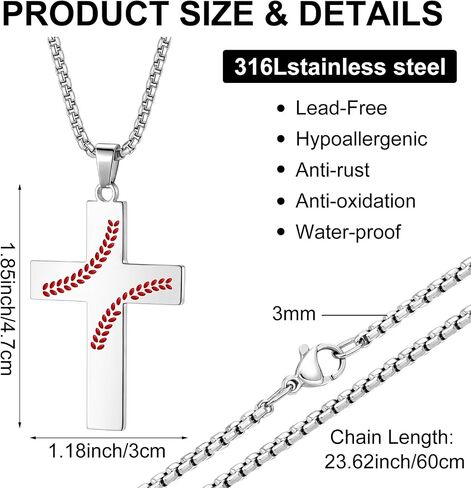 Kingdder Baseball Necklace for Teen Boys Inspirational Cross Shape Necklace with Ball Stitches Sports Jewelry Gift for Baseball Player Birthday Game Day in Kuwait