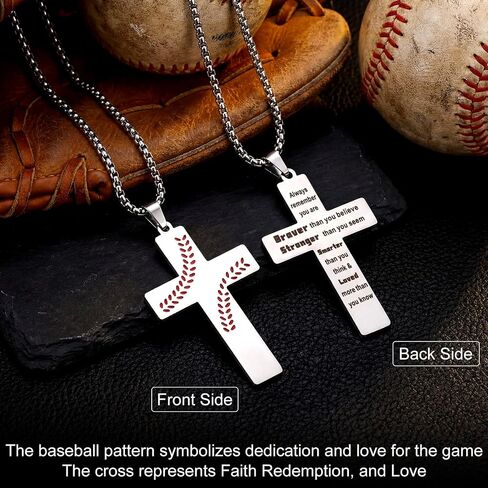Kingdder Baseball Necklace for Teen Boys Inspirational Cross Shape Necklace with Ball Stitches Sports Jewelry Gift for Baseball Player Birthday Game Day in Kuwait