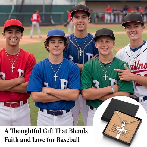 Kingdder Baseball Necklace for Teen Boys Inspirational Cross Shape Necklace with Ball Stitches Sports Jewelry Gift for Baseball Player Birthday Game Day in Kuwait