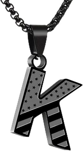 American Flag Initial Necklace for Men Boys- Stainless Steel Letter Pendant Necklace Jewelry Gifts for Teen Boys, Patriot, Veterans, Easter, Birthday in Saudi Arabia