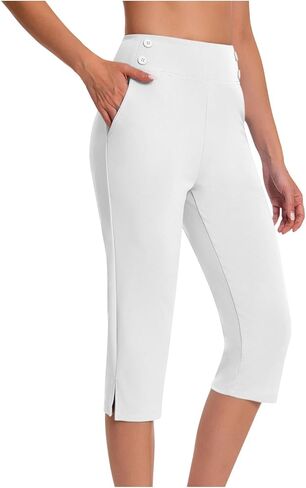 Capri Pants for Women High Waisted Tummy Control Straight Leg Yoga Capris with Pockets Workout Golf Work Dress Pant in Kuwait