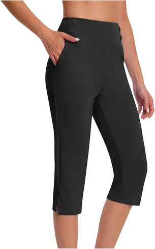 Capri Pants for Women High Waisted Tummy Control Straight Leg Yoga Capris with Pockets Workout Golf Work Dress Pant in Kuwait