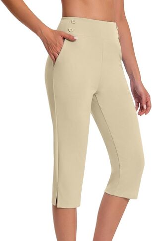 Capri Pants for Women High Waisted Tummy Control Straight Leg Yoga Capris with Pockets Workout Golf Work Dress Pant in Kuwait