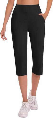 Capri Pants for Women High Waisted Tummy Control Straight Leg Yoga Capris with Pockets Workout Golf Work Dress Pant in Kuwait