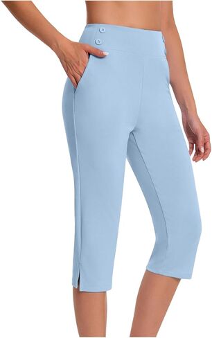 Capri Pants for Women High Waisted Tummy Control Straight Leg Yoga Capris with Pockets Workout Golf Work Dress Pant in Kuwait