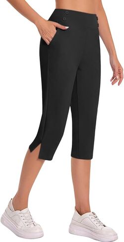 Capri Pants for Women High Waisted Tummy Control Straight Leg Yoga Capris with Pockets Workout Golf Work Dress Pant in Kuwait