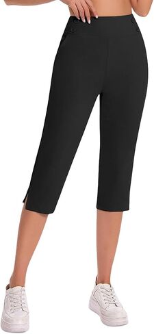 Capri Pants for Women High Waisted Tummy Control Straight Leg Yoga Capris with Pockets Workout Golf Work Dress Pant in Kuwait