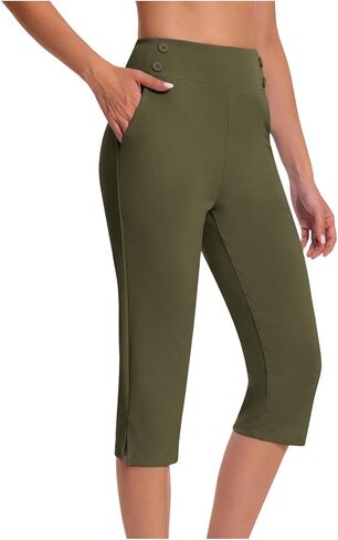 Capri Pants for Women High Waisted Tummy Control Straight Leg Yoga Capris with Pockets Workout Golf Work Dress Pant in Kuwait