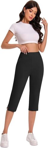 Capri Pants for Women High Waisted Tummy Control Straight Leg Yoga Capris with Pockets Workout Golf Work Dress Pant in Kuwait