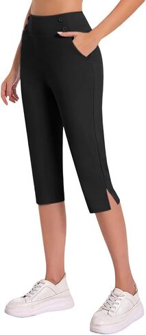 Capri Pants for Women High Waisted Tummy Control Straight Leg Yoga Capris with Pockets Workout Golf Work Dress Pant in Kuwait