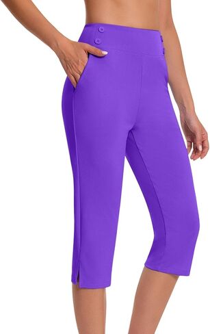 Capri Pants for Women High Waisted Tummy Control Straight Leg Yoga Capris with Pockets Workout Golf Work Dress Pant in Kuwait