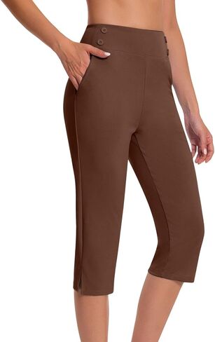 Capri Pants for Women High Waisted Tummy Control Straight Leg Yoga Capris with Pockets Workout Golf Work Dress Pant in Kuwait