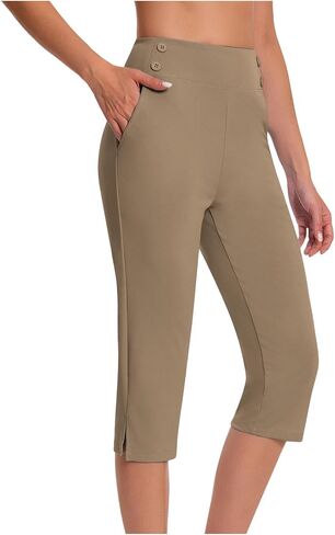 Capri Pants for Women High Waisted Tummy Control Straight Leg Yoga Capris with Pockets Workout Golf Work Dress Pant in Kuwait