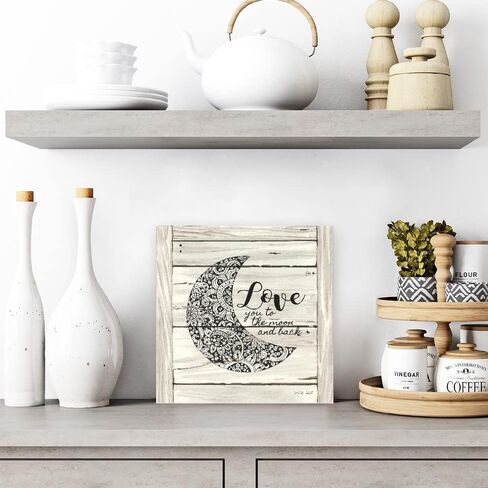 Love You To The Moon And Back White Farmhouse Style Wood Wall Decor Sign 12x12 in Kuwait