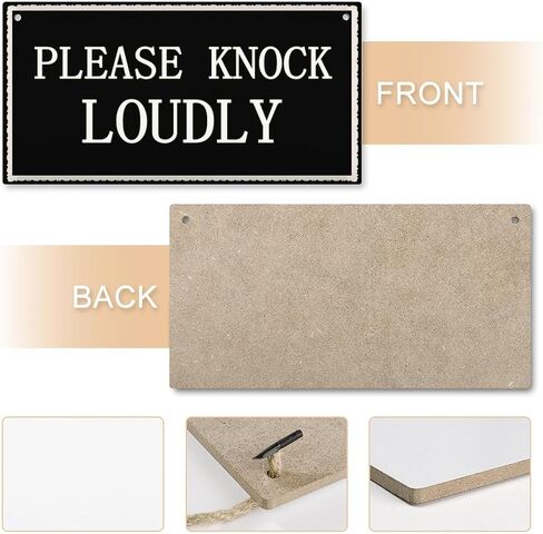 Please Knock Loudly Hanging Door Wood Sign Contempary Wall Decorative Plaque Home Decor 12 inch by 6 inch in Saudi Arabia