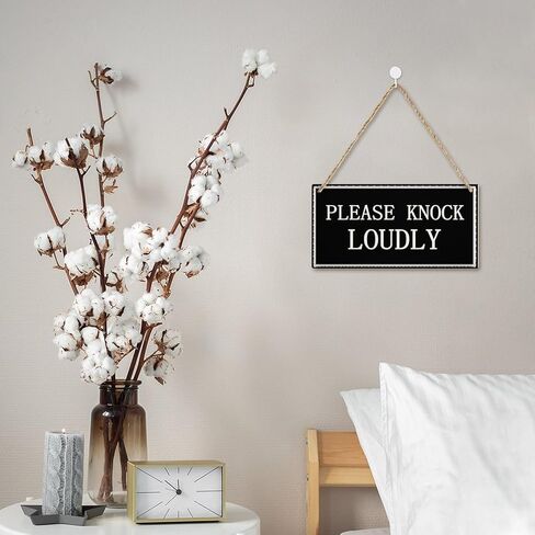 Please Knock Loudly Hanging Door Wood Sign Contempary Wall Decorative Plaque Home Decor 12 inch by 6 inch in Saudi Arabia