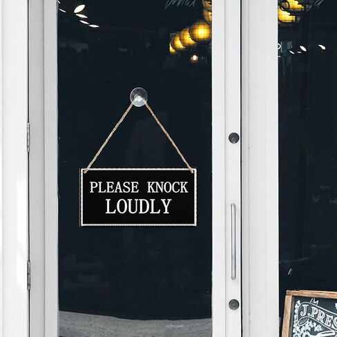 Please Knock Loudly Hanging Door Wood Sign Contempary Wall Decorative Plaque Home Decor 12 inch by 6 inch in Saudi Arabia