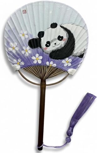 TIME AND PLACE Hand-Painted Chinese Fan – Unique 12×21 cm Handmade Decorative Fan, Each One-of-a-Kind (Blue cat) in Kuwait