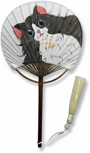 TIME AND PLACE Hand-Painted Chinese Fan – Unique 12×21 cm Handmade Decorative Fan, Each One-of-a-Kind (Blue cat) in Kuwait