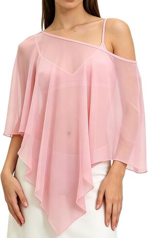 Amiblvowa Sheer Chiffon Asymmetric Cape Women Cascading Hem Bridal Shawl Wrap Flowy Poncho Y2K Evening Party Cover Up Capelet in Kuwait
