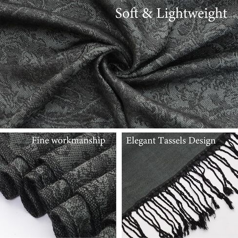 Reversible Paisley Pashmina Shawl Wrap Exotic Rave Pashmina Scarf for Women Wedding Party Travel Daily Wear Black in Saudi Arabia