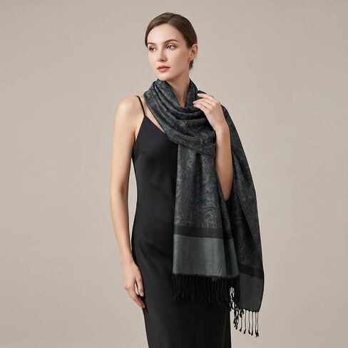 Reversible Paisley Pashmina Shawl Wrap Exotic Rave Pashmina Scarf for Women Wedding Party Travel Daily Wear Black in Saudi Arabia