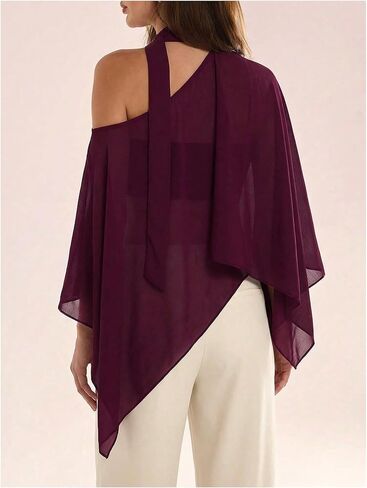 WDIRARA Women's Off the Shoulder Tops Y2k Asymmetrical Flowy Poncho Top with Scarf in Kuwait