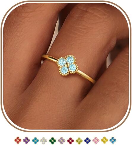 KAERUN Clover Birthstone Gold Rings for Women Non Tarnish 14K Gold Plated Stackable Thumb Ring Dainty Clover CZ Gemstone Emerald Engagement Rings Wedding Band Jewelry for Birthday Gifts Size 6-10 in Saudi Arabia