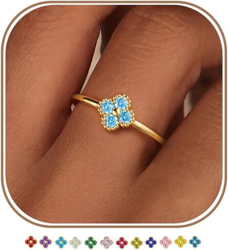 KAERUN Clover Birthstone Gold Rings for Women Non Tarnish 14K Gold Plated Stackable Thumb Ring Dainty Clover CZ Gemstone Emerald Engagement Rings Wedding Band Jewelry for Birthday Gifts Size 6-10 in Saudi Arabia