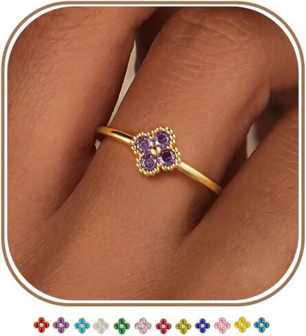 KAERUN Clover Birthstone Gold Rings for Women Non Tarnish 14K Gold Plated Stackable Thumb Ring Dainty Clover CZ Gemstone Emerald Engagement Rings Wedding Band Jewelry for Birthday Gifts Size 6-10 in Saudi Arabia