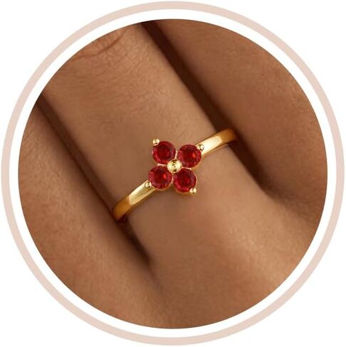 Birthstone Gold Rings for Women Non Tarnish 14K Gold Plated Clover Stackable Rings Blue Purple Pink Green Emerald Ring Gemstone CZ Promise Engagement Ring for Jewelry Gift Birthday Size 6-10 in Saudi Arabia