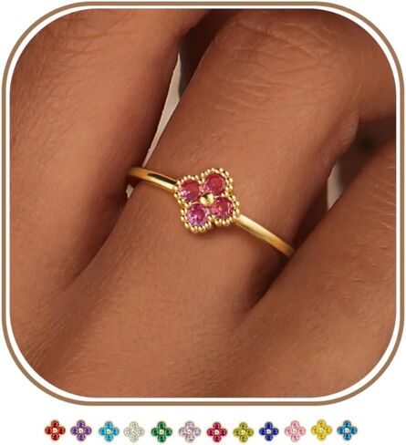 KAERUN Clover Birthstone Gold Rings for Women Non Tarnish 14K Gold Plated Stackable Thumb Ring Dainty Clover CZ Gemstone Emerald Engagement Rings Wedding Band Jewelry for Birthday Gifts Size 6-10 in Saudi Arabia
