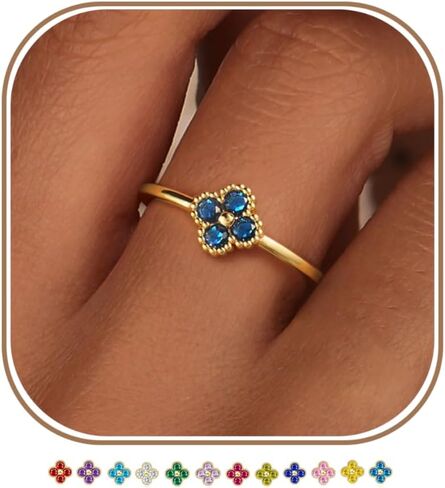 KAERUN Clover Birthstone Gold Rings for Women Non Tarnish 14K Gold Plated Stackable Thumb Ring Dainty Clover CZ Gemstone Emerald Engagement Rings Wedding Band Jewelry for Birthday Gifts Size 6-10 in Saudi Arabia