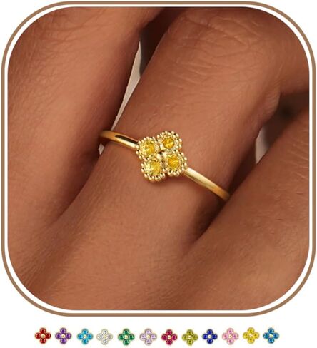 KAERUN Clover Birthstone Gold Rings for Women Non Tarnish 14K Gold Plated Stackable Thumb Ring Dainty Clover CZ Gemstone Emerald Engagement Rings Wedding Band Jewelry for Birthday Gifts Size 6-10 in Saudi Arabia