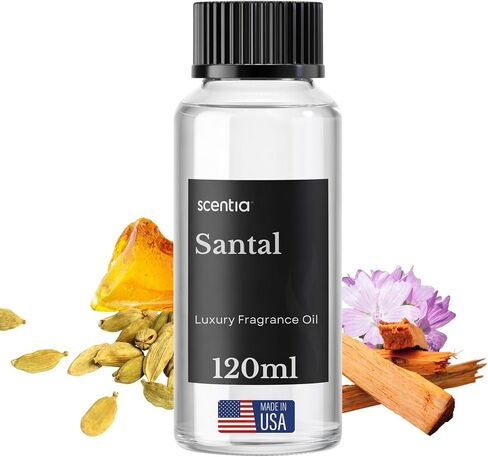 زيت عطر خشب الصندل الفاخر من سينتيا سانتال للناشرين - رائحة منزلية خشبية فاخرة مع الهيل والعنبر والمسك، مستوحاة من القمار - إعادة ملء زيت موزع الهواء البارد والتهوية وتكييف الهواء - 120 مل (4.06 أونصة سائلة) in Kuwait
