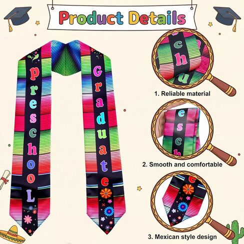 NNG Preschool Graduation Stole, Unisex Kids Graduation Sash for Ceremony and Photos, Class of 2026 Preschool Graduation Gift Multicolor in Saudi Arabia