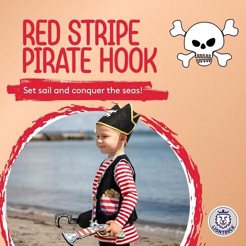 Liontouch - Pirate Hook - Captain Red Stripe - Age 3-8 Years | Pretend Play Foam Toy for Boy Toddlers with Skull Motive | Ideal Accessory for Dress Up & Costumes for Sailing The Caribbeans in Kuwait