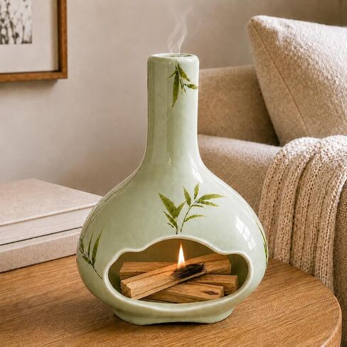 Handmade Ceramic Palo Santo Holder, Incense Burner with Chimney and Ash Catcher for Palo Santo Sticks, Sage & Incense Cones, Mini Fireplace Decor for Reading, Meditation, Yoga, Weekend in Saudi Arabia